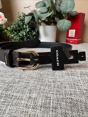 Coach Black Brown Leather Belt with Gold Buckle